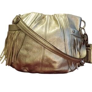 B. Makowski Gold Leather Bag with Fringes